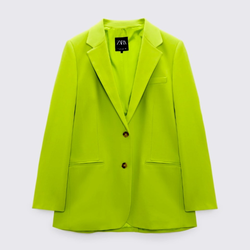 Zara Straight Cut Blazer in Lime Green (Matching Pants Available) - Like New